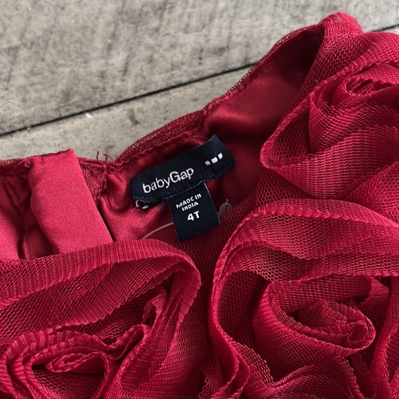 Gap Dark Red Holiday Dress Floral Tulle Roses Size 4 - Picture 4 of 7